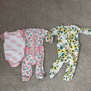 chic Pink Floral & Yellow Sunflower Baby One-Piece Bodysuits